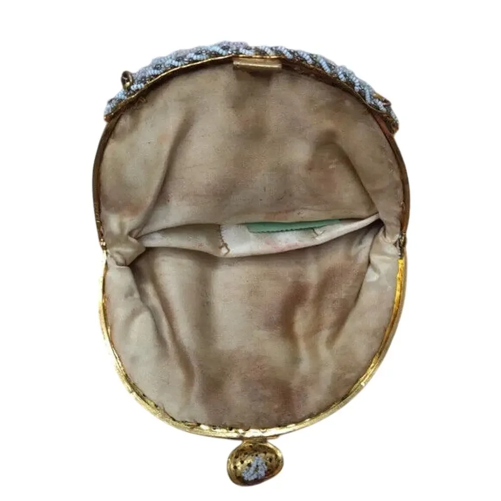 Vintage 1950s Dormar Beaded Floral Handmade Evening Clutch